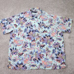 Cremieux Shirt Mens 2XL XXL Blue Floral 100% Lyocell Short Sleeve Button Up